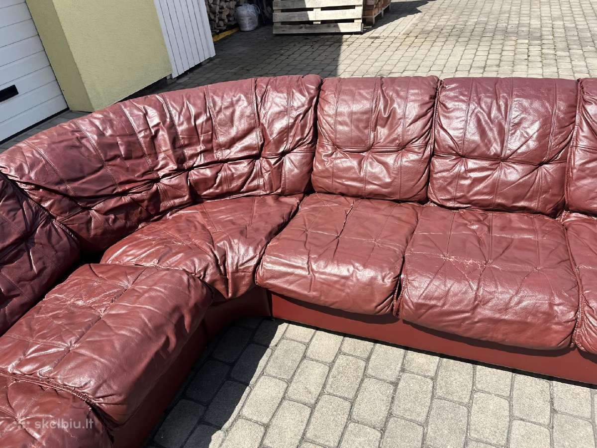 Kampinė natūralios odos sofa - nuotraukos Nr. 2