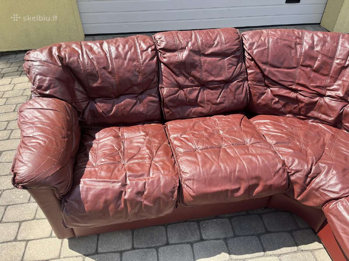 Kampinė natūralios odos sofa - nuotraukos Nr. 5