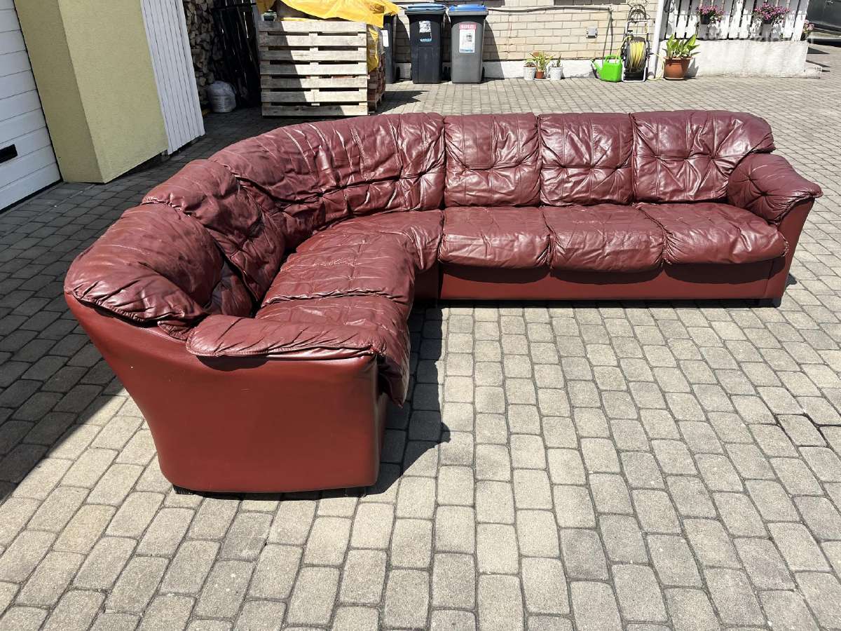 Kampinė natūralios odos sofa - nuotraukos Nr. 3