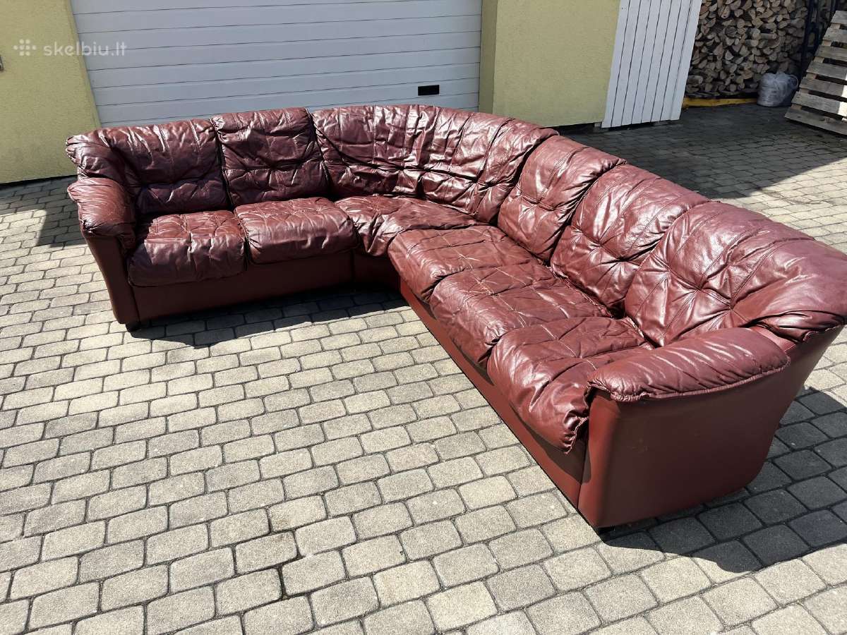 Kampinė natūralios odos sofa - nuotraukos Nr. 6