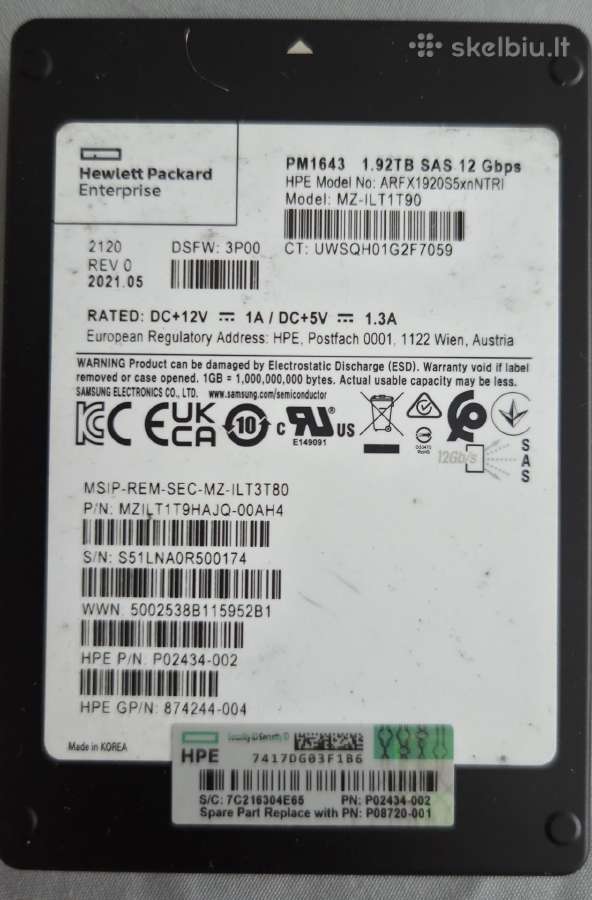 Sas SSD 7.68tb, 3.6tb 12gb/s, 800gb 24gb/s, 400gb - nuotraukos Nr. 10