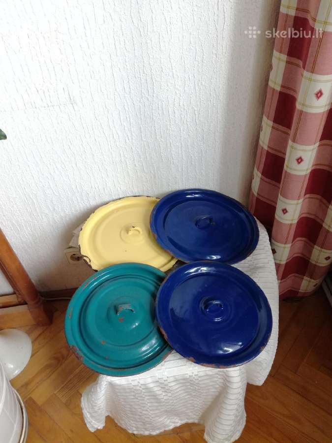 Labai seni emaliuotų puodų dangčiai - nuotraukos Nr. 2
