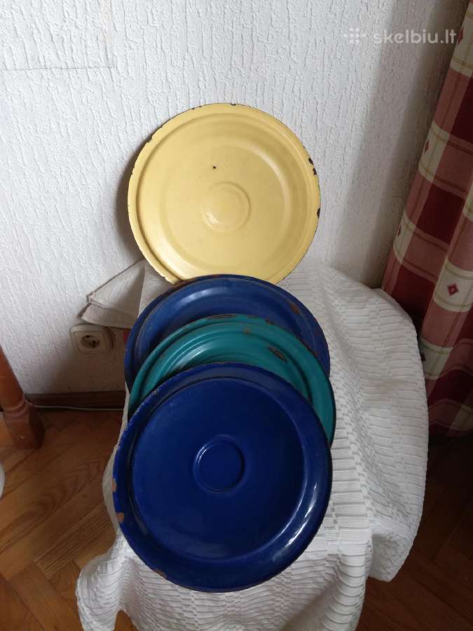 Labai seni emaliuotų puodų dangčiai - nuotraukos Nr. 5