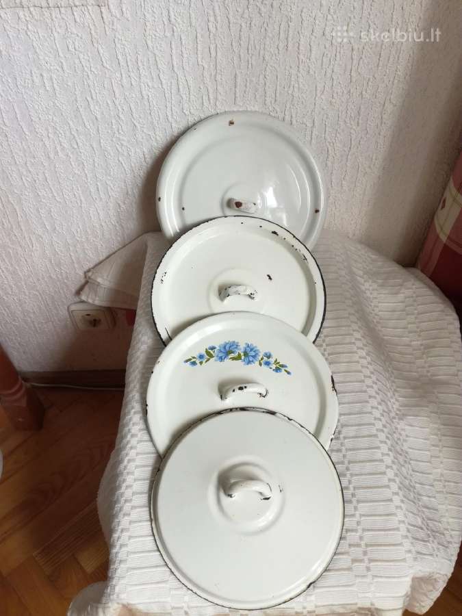 Senų ir labai senų laikų emaliuoti puodų dangčiai