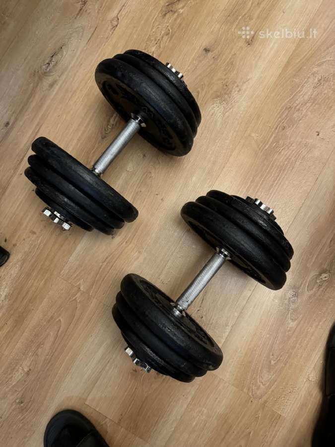 Hanteliai 2x 36 kg ir daugiafunkcinis suoliukas