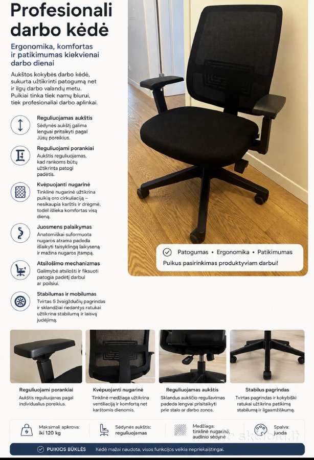 Profesionali ergonominė darbo kėdė Haworth
