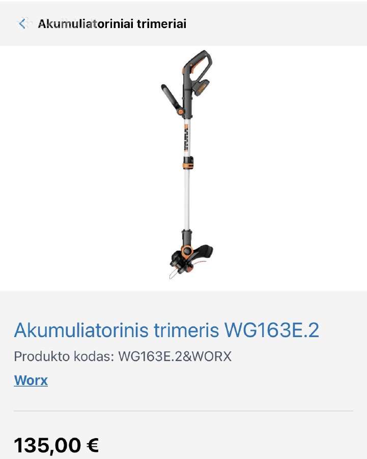 Worx akumuliatorinis trimeris Wg163e