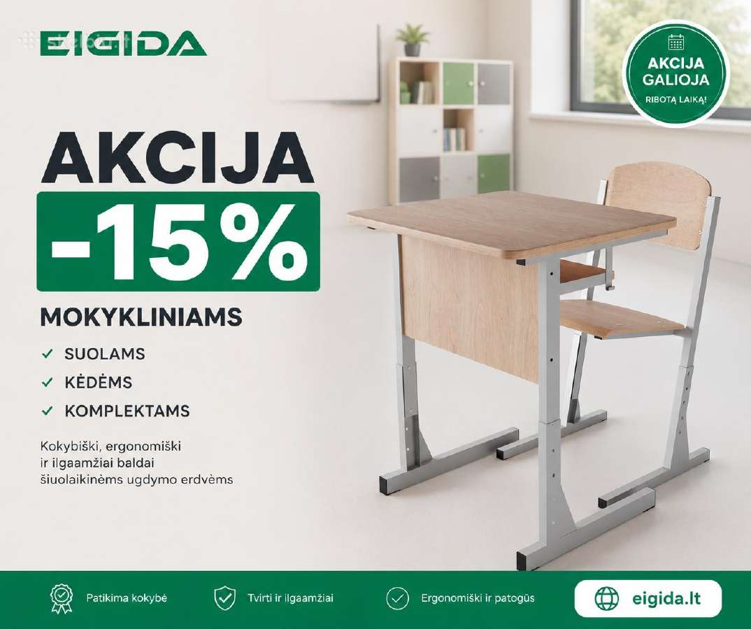 Mokykliniai baldai: suolai, kėdės Akcija