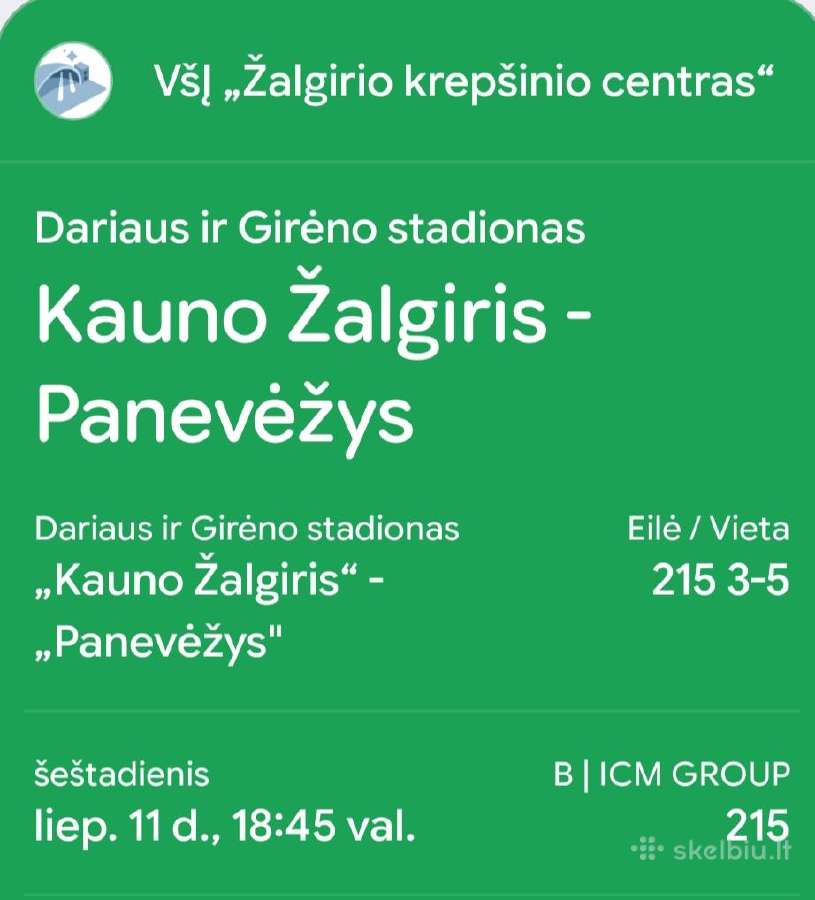 4 bilietai į Fk Kauno Žalgiris vs Fk Panevėžys