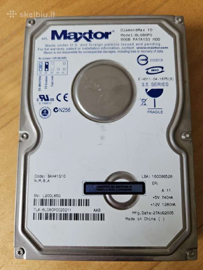 Kietas diskas, HDD Maxtor, 80 GB.