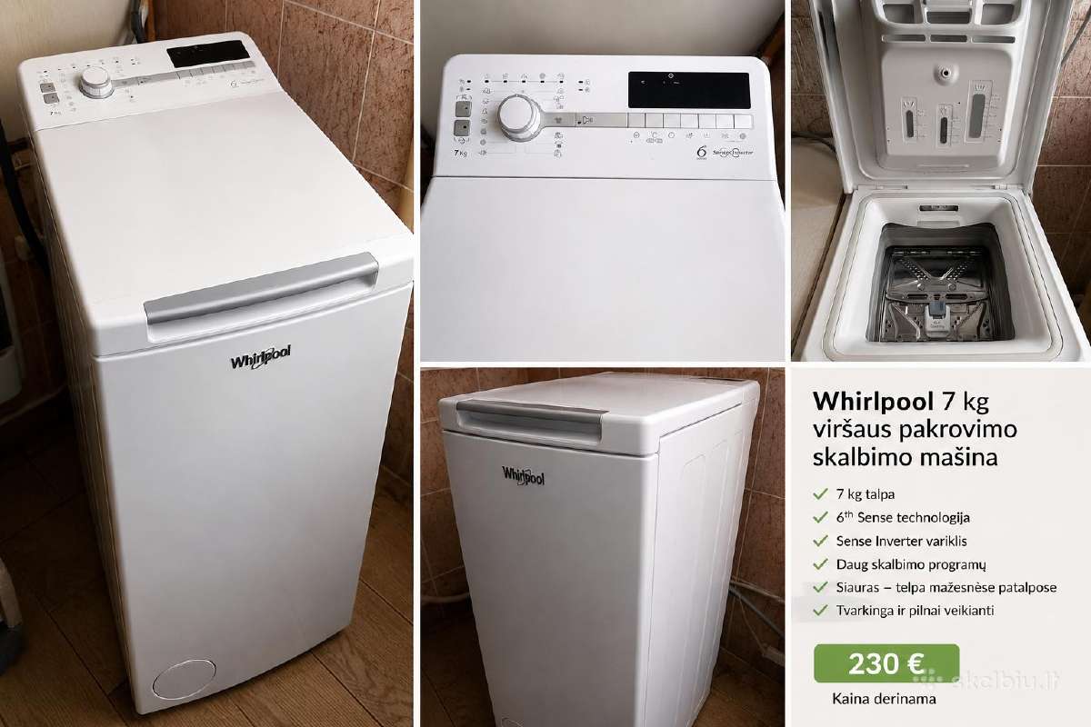 Parduodama Whirlpool 7 kg viršaus pakrovimo skalbi