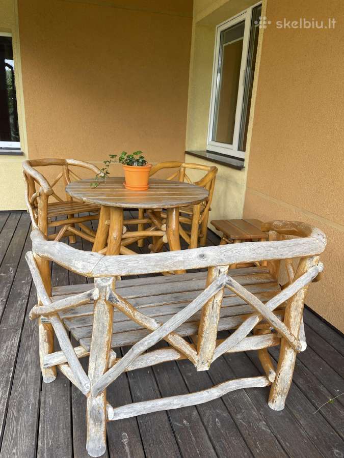 Rąstinis lauko / terasos baldų komplektas (5 dalys - nuotraukos Nr. 6