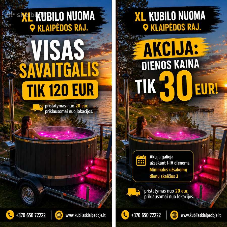 Mobilios Pirties ir XL Kubilo nuoma nuo 30 Eur