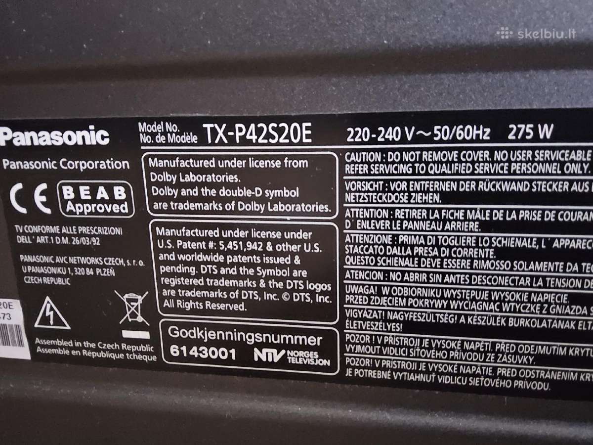 TV Panasonic Tx-p42s20e 42 coliai (107 cm) - nuotraukos Nr. 7