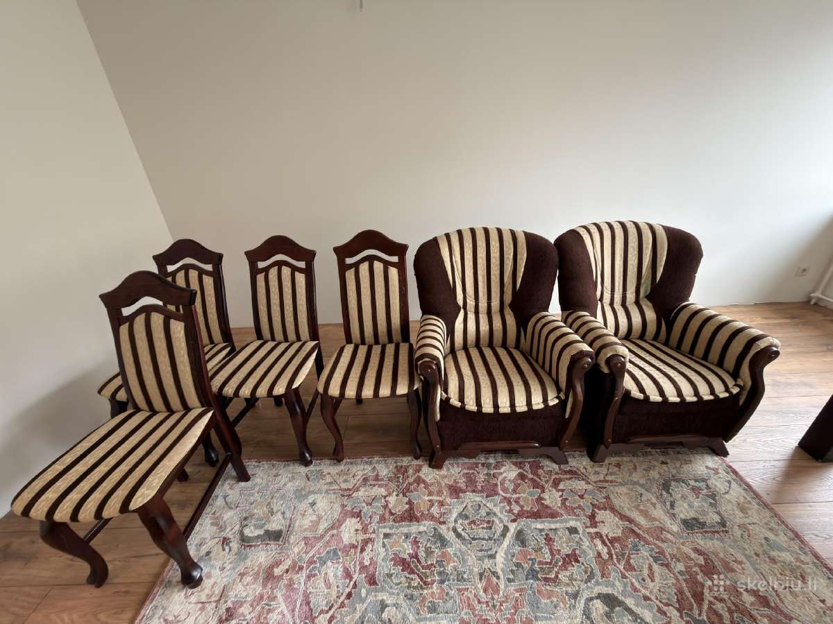 Baldų komplektas: sofa, 2 foteliai ir 4 kėdės