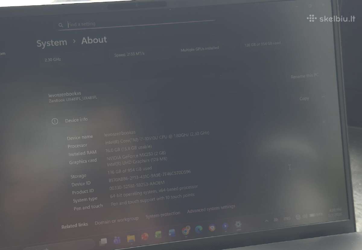 Asus Zenbook Duo Ux481fl i7 16gb RAM 1tb SSD - nuotraukos Nr. 6