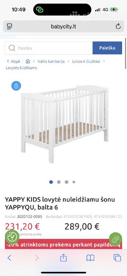 Yappy Kids lovytė nuleidziamu sonu - nuotraukos Nr. 3