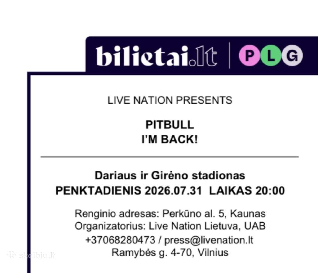 Pitbull Kaune 07.31 bilietai