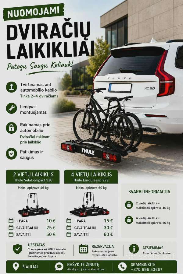 2 ir 4dviračių laikiklių nuoma