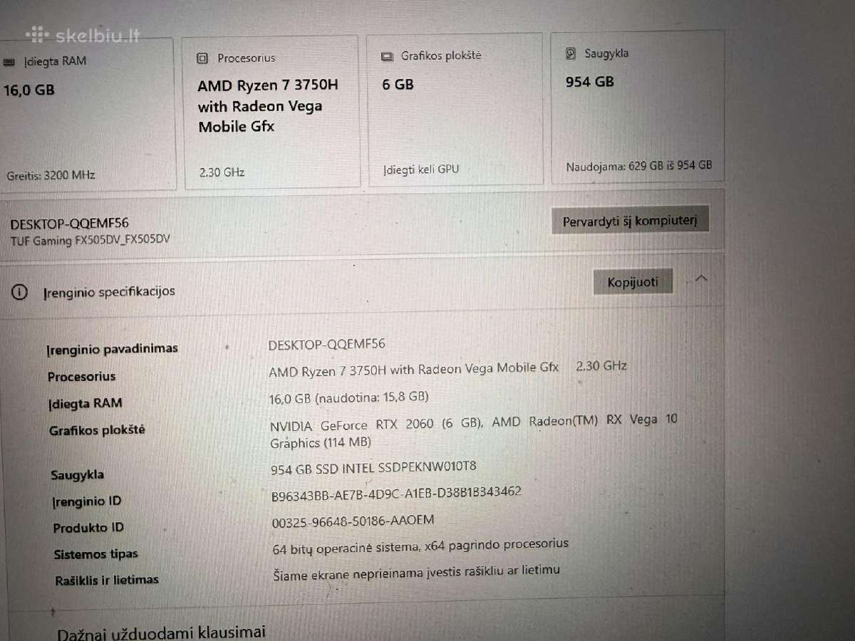 Nešiojamas žaidimų kompiuteris. Asus tuf gaming - nuotraukos Nr. 3
