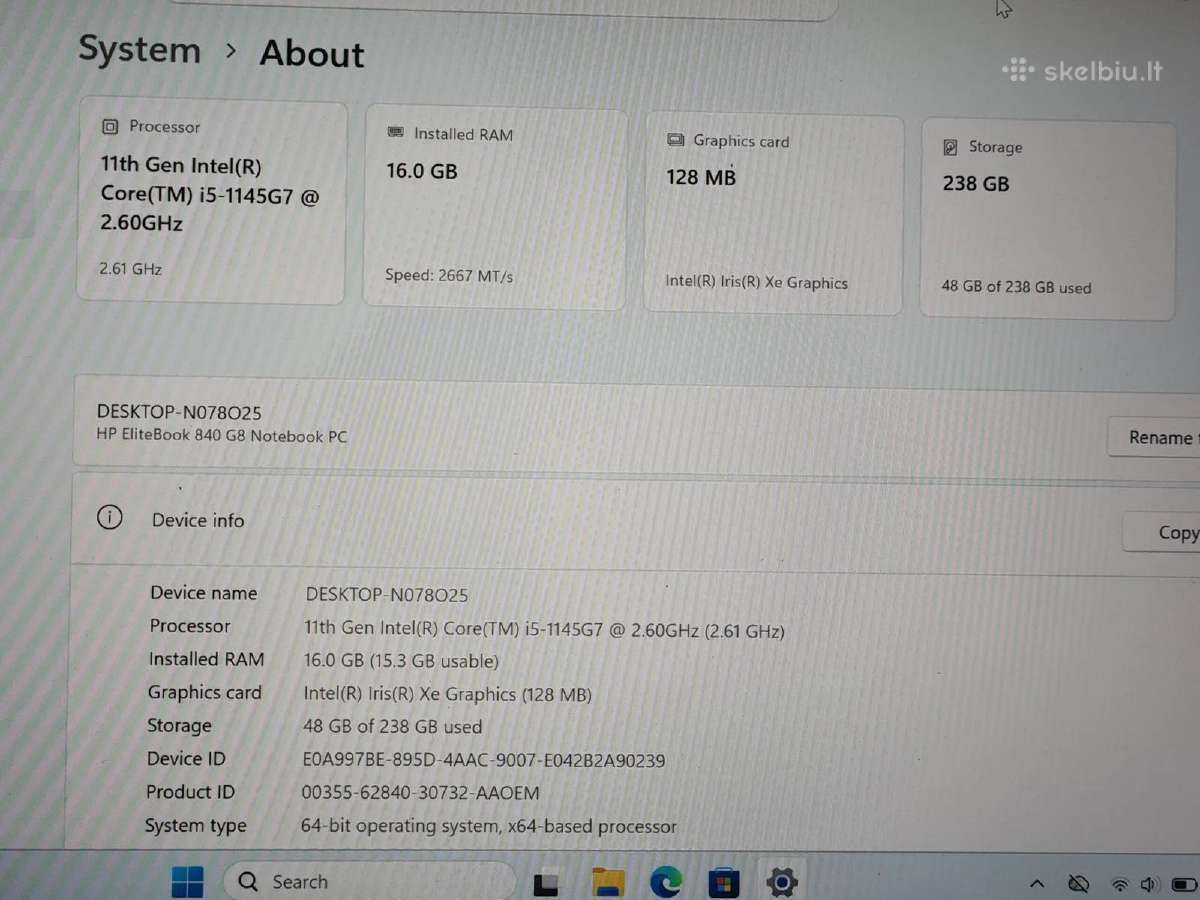 Hp Elitebook 840 G8 – Intel i5-1145g7 / 16/256gb - nuotraukos Nr. 6