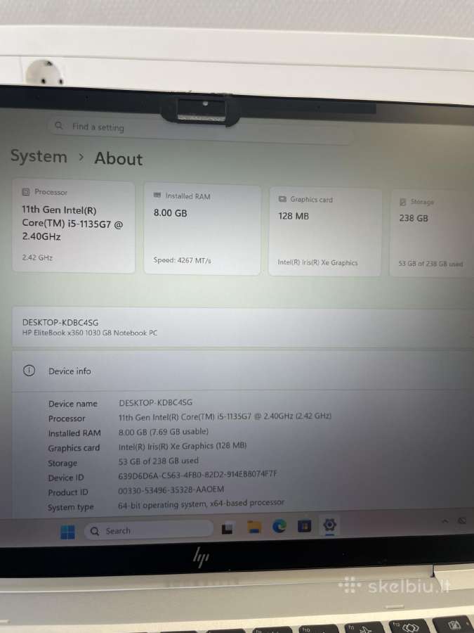 Hp Elitebook x360 1030 G8 i5-1135g7 8gb 256gb SSD - nuotraukos Nr. 11
