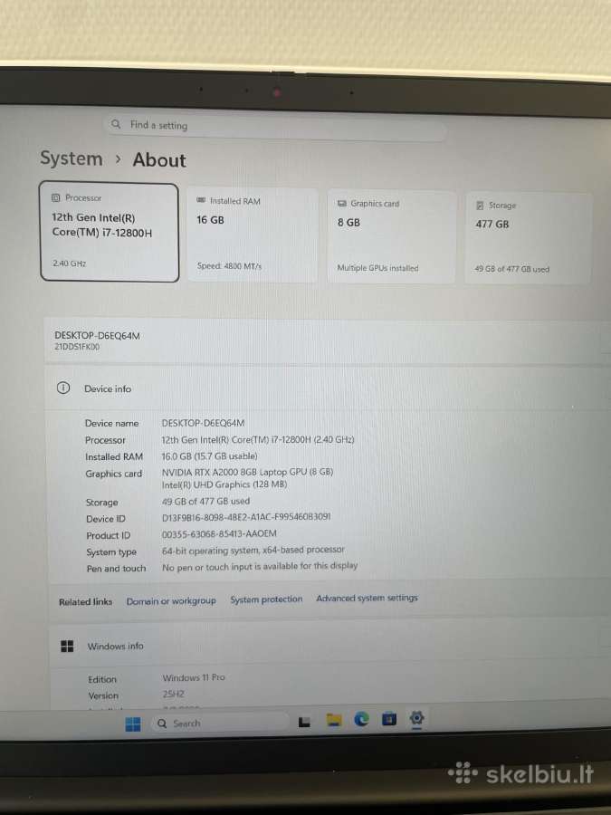 Lenovo Thinkpad P1 Gen5 i7-12800h 512gb SSD 16gb - nuotraukos Nr. 8