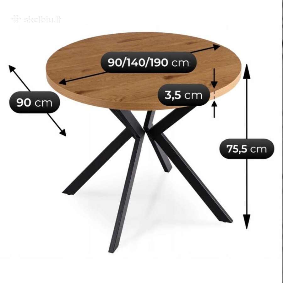 Apvalus išskleidžiamas stalas Modern, 100–250 cm - nuotraukos Nr. 7