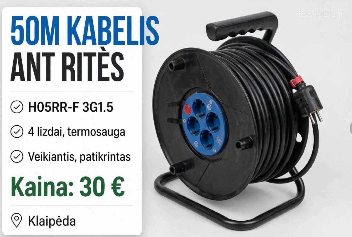 Vokiškas Brennenstuh kabelis ant ritės, 50 m.