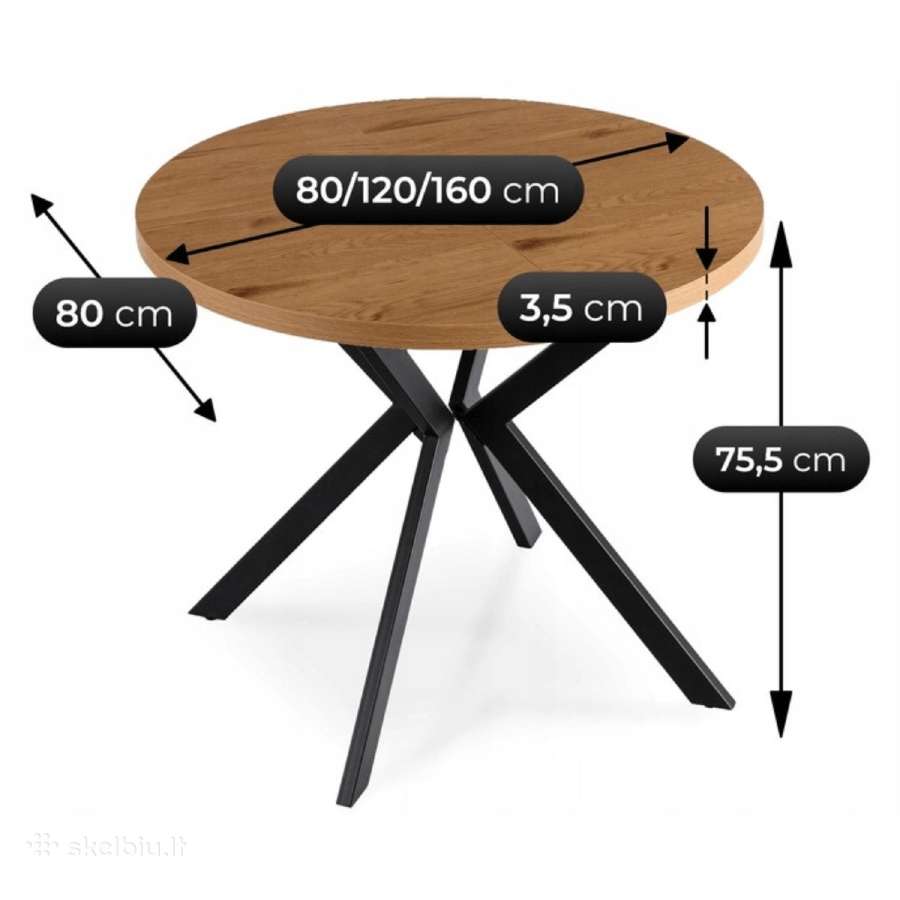 Išskleidžiamas stalas Dilan 80–160 cm, rustikinis - nuotraukos Nr. 7