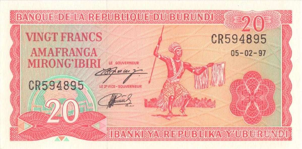 Burundi 20 francs amafranga 1997. Unc. P - nuotraukos Nr. 2