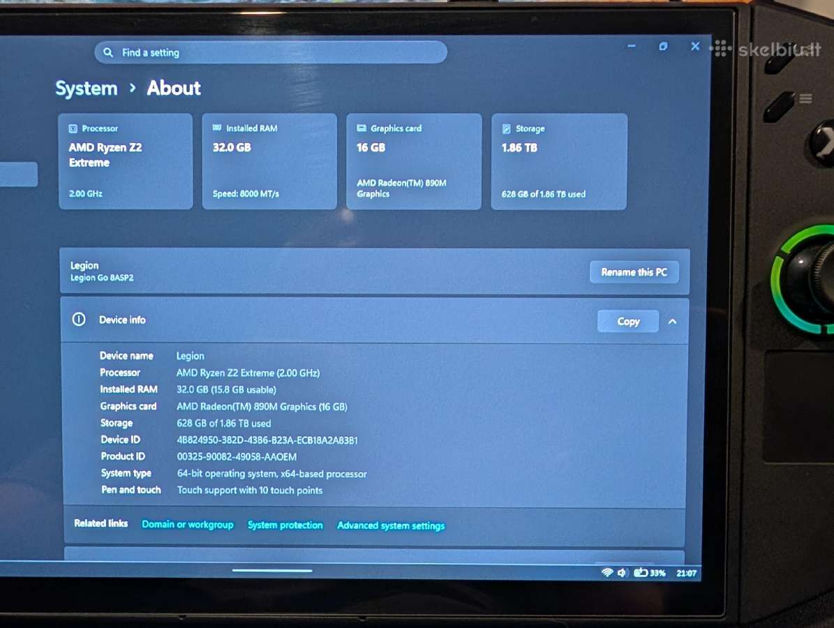 Lenovo Legion Go 2 Z2 Extreme 32gb RAM - nuotraukos Nr. 3