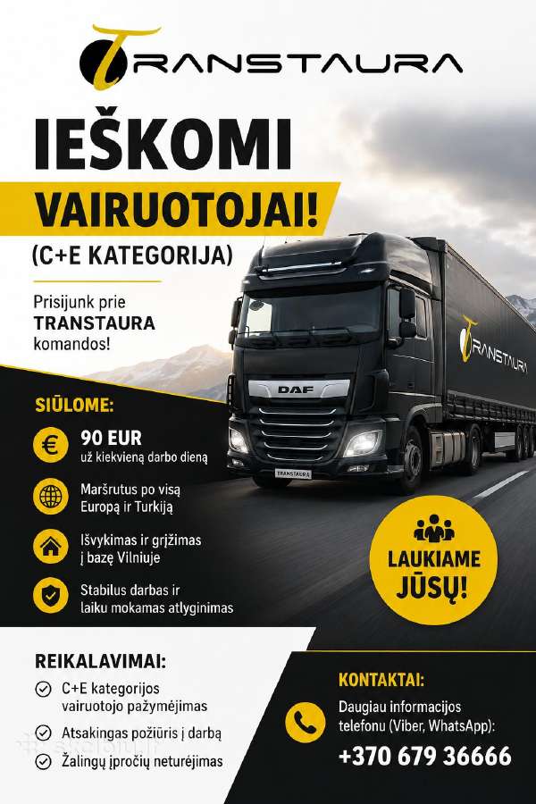 Vairuotojas CE kat / Водитель CE кат