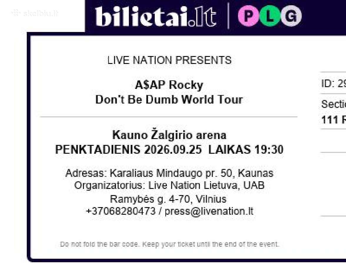 Asap Rocky bilietai 2026.09.25 Kauno koncertui
