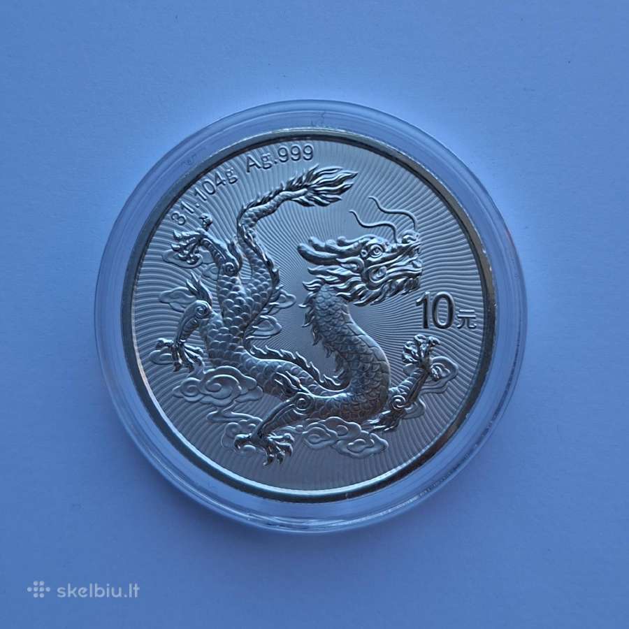 Kinijos 10 juanių, 1oz 999 sidabras.