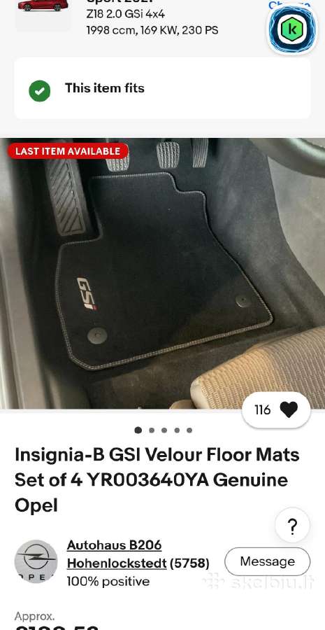 Auto kilimėliai Opel Insignia B,gsi