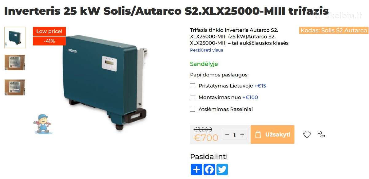 Saules inverteris 25 kw Solis