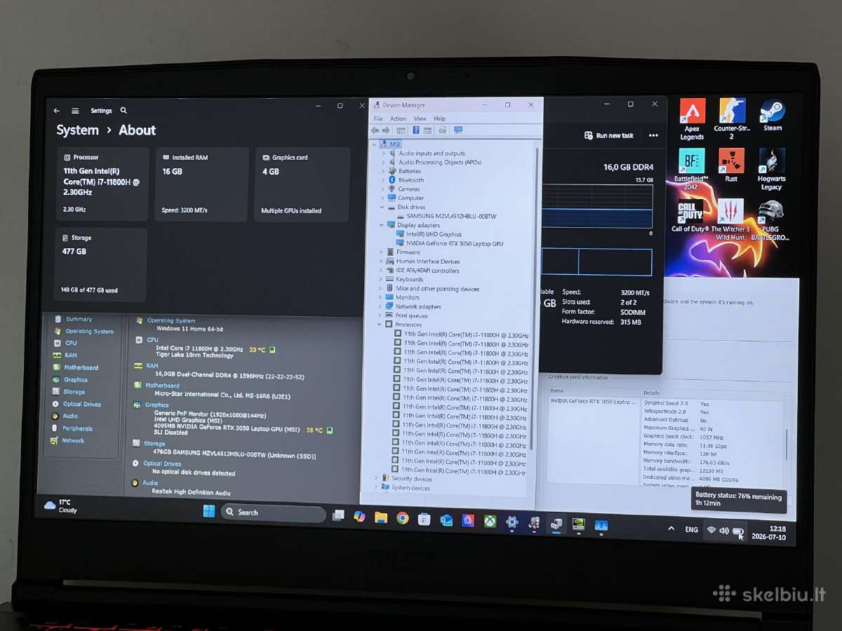 Parduodamas Msi Gf63 su Rtx 3050, I7-11k, 144hz. - nuotraukos Nr. 8