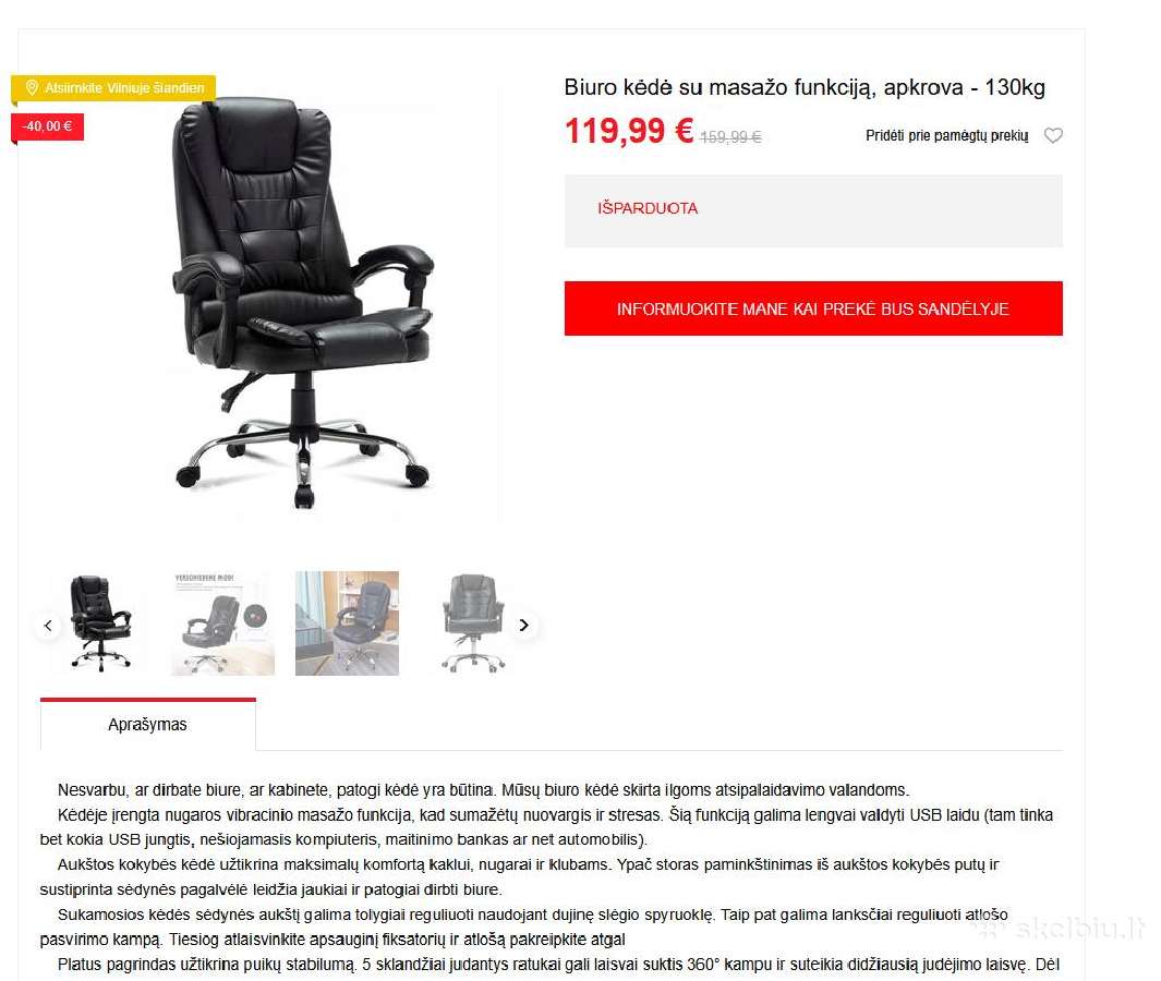 Biuro kėdė su masažo funkciją, apkrova - 130kg - nuotraukos Nr. 2