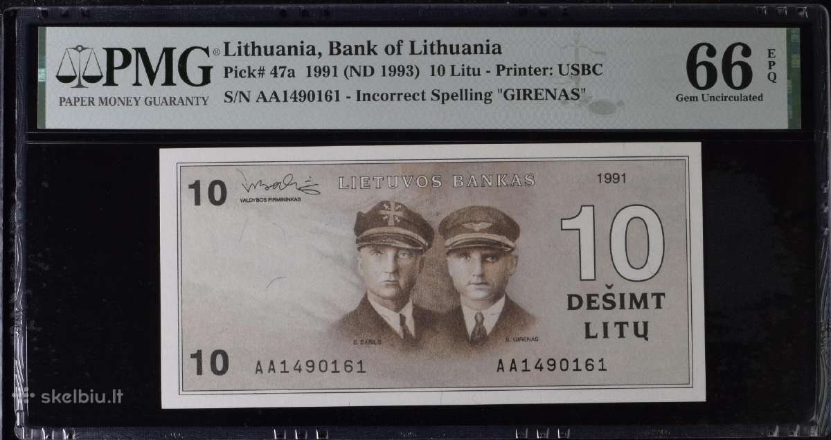 10 Litų 1991 m. Aa su Klaida Girenas Pmg66