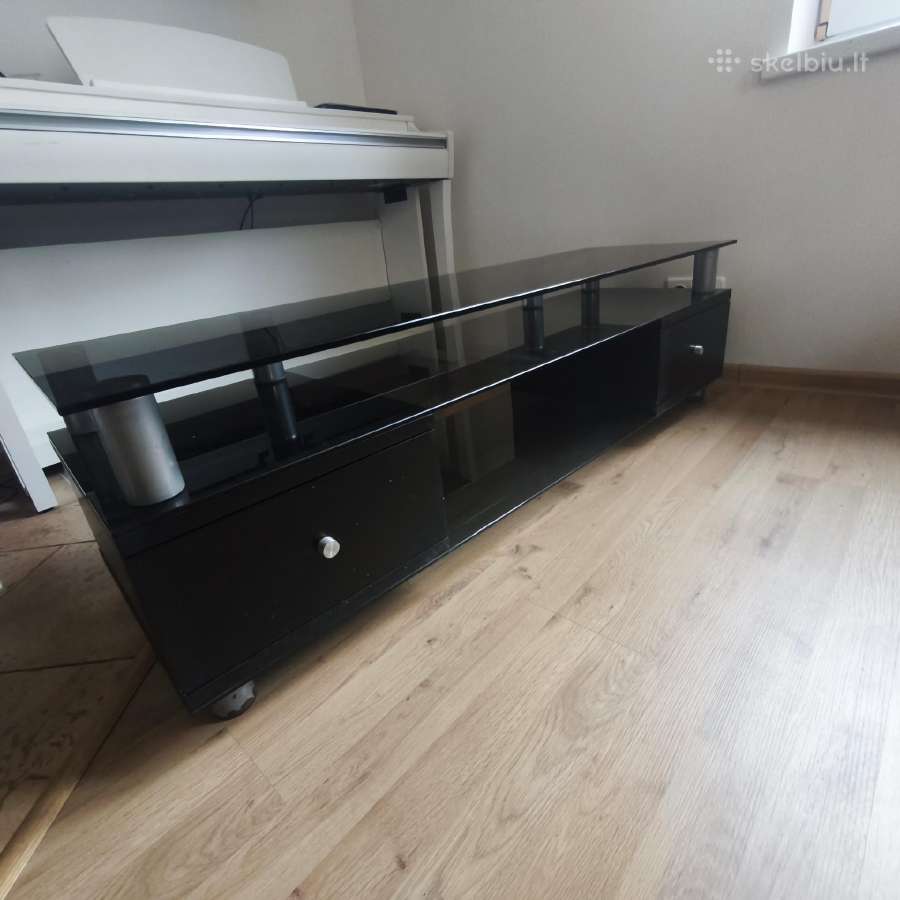 Stiklinis TV staliukas su stalčiais