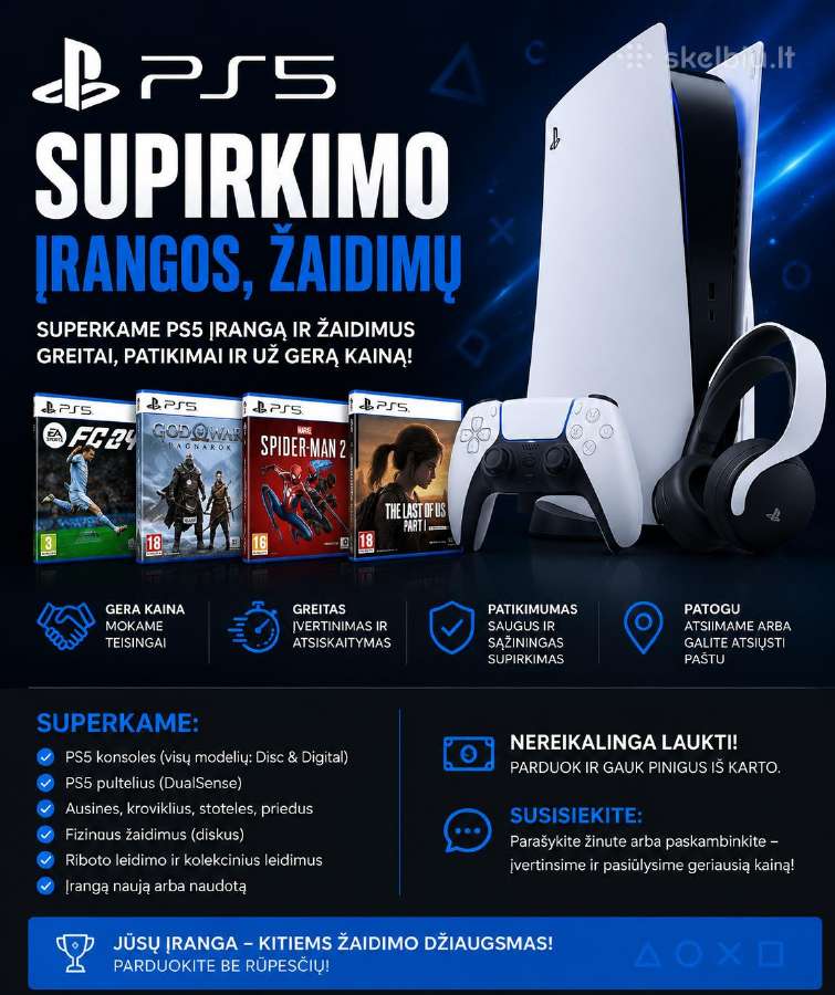 Ps5 įrangos, žaidimų supirkimas