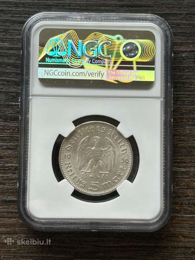 Vokietija 5 Markes 1936 Ngc Ms63 - nuotraukos Nr. 2