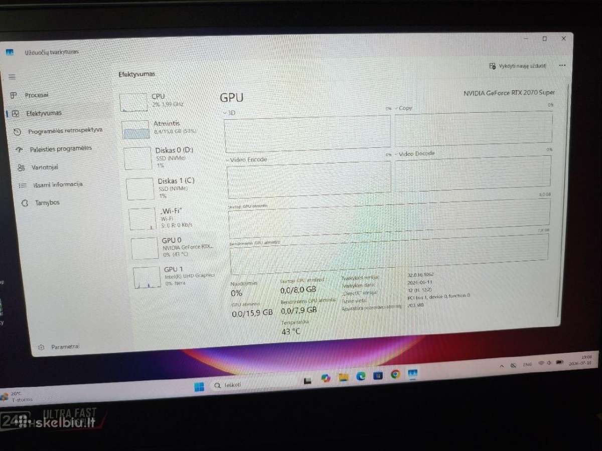 Msi Ge66 Raider i9-10980hk Rtx 2070 - nuotraukos Nr. 5