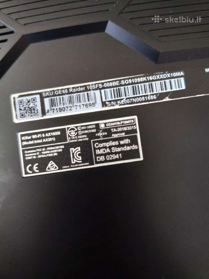 Msi Ge66 Raider i9-10980hk Rtx 2070 - nuotraukos Nr. 8