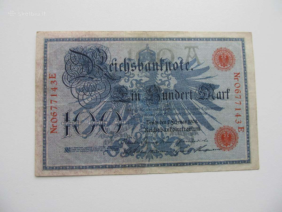 100 mark , Vokietija , 1908 žalias,raudon štampas - nuotraukos Nr. 3