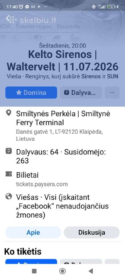 2 bilietai į renginį "Kelto sirenos" Klaipėdoje