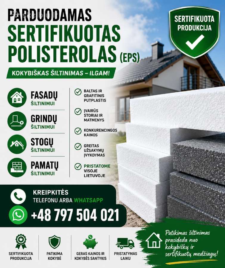 Parduodamas Sertifikuotas Polistireninis Eps