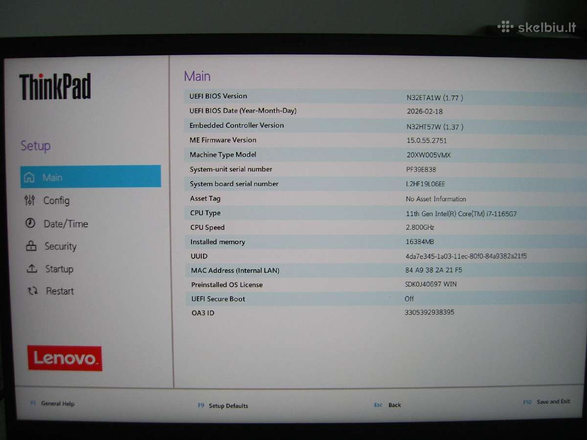 Lenovo x1carbon 9gen, i7,16,1tb - nuotraukos Nr. 7
