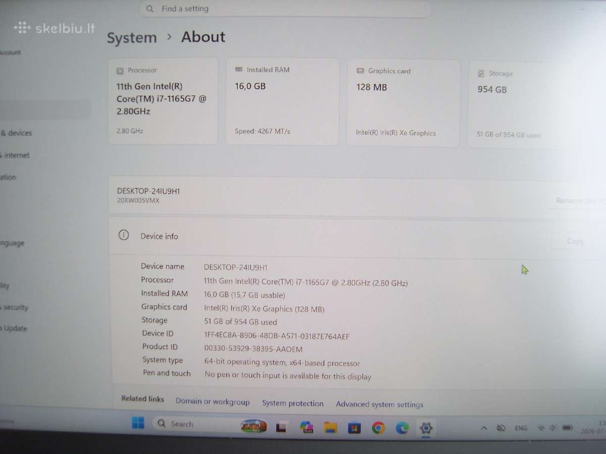 Lenovo x1carbon 9gen, i7,16,1tb - nuotraukos Nr. 8